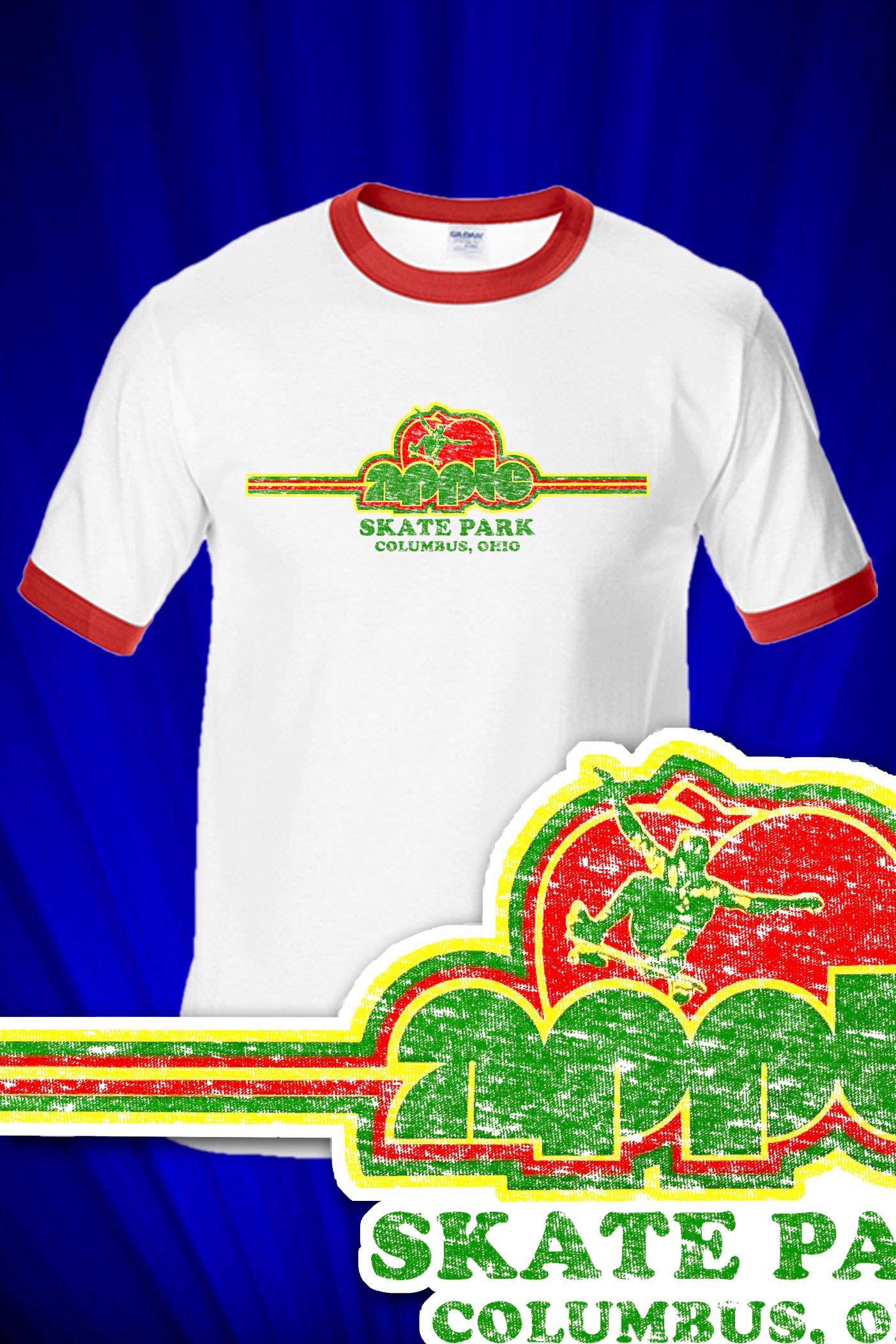 Apple Skate Park Columbus Ohio Ringer T-shirt