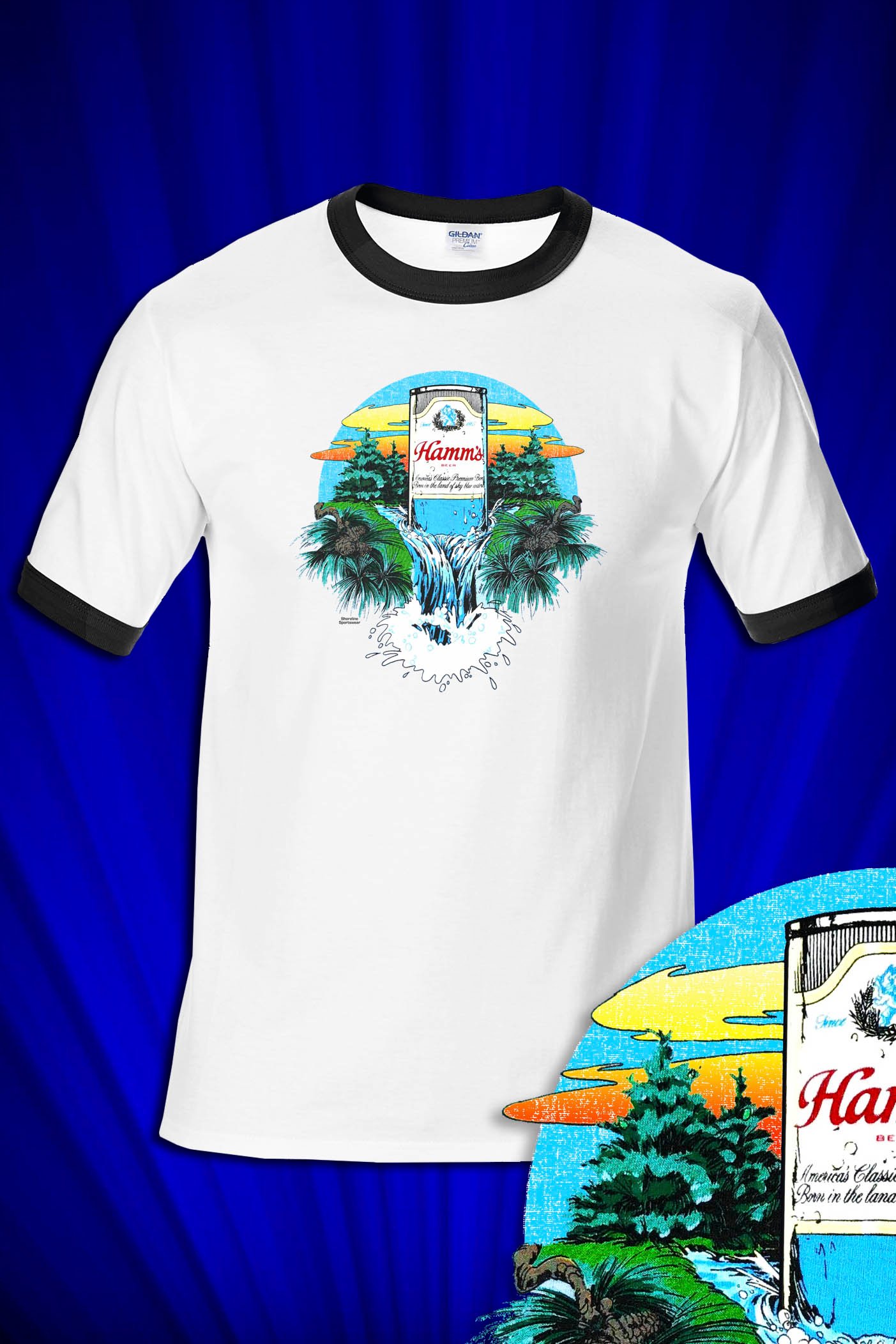 Hamms Beer Waterfall 1970s Ringer T-shirt