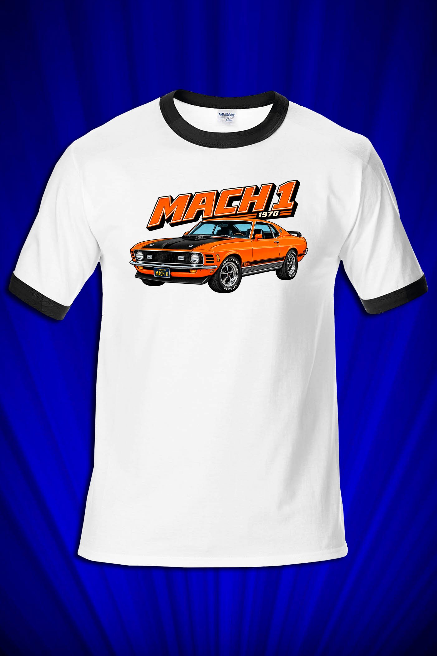 1970 Ford Mustang Mach 1 Vintage Muscle Car ringer t-shirt